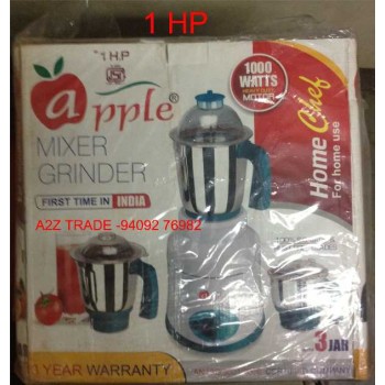 Apple-1HP, 1000-Watt Mixer Grinder with 3 Jars On Discount With Adjustable Slicer(Mrp Rs.799/-) Free,